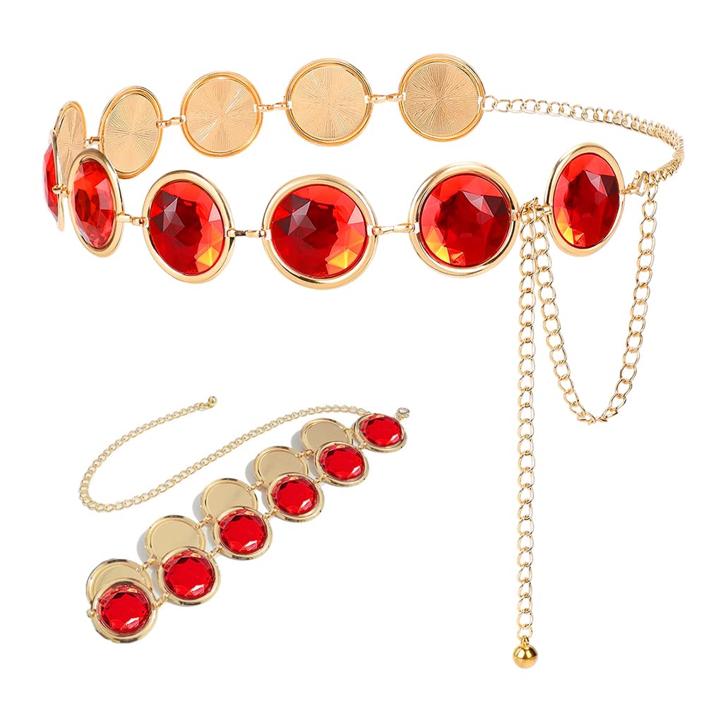 PALAY Waist Belt Fashion Red Gem Chain Belt for Women 45.2 Inches Adjustable Luxury Round Gem Chain Metal Chain Belt for Dress, Skirt, Shirt PALAY Waist Belt Fashion Red Gem Chain Belt for Women 45.2 Inches Adjustable Luxury Round Gem Chain Metal Chain Belt for Dress, Skirt, Shirt